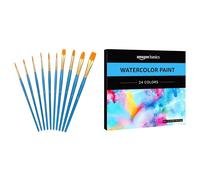 1 Lot De Pinceaux, 10 Tailles Différentes, Bleu + Tubes De Peinture Aquarelle, 24 Couleurs Assorties