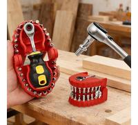 1 lot de porte-forets pour dentistes, tournevis 2 en 1 et gadget de bureau avec 28 embouts hexagonaux de 6,35 mm, cadeau amusant pour mari, gencives magnétiques pour organiser les embouts (rouge, 8,4