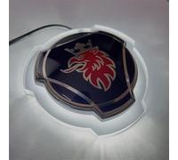 1 lot d'emblèmes bleus et argentés pour calandre avant de voiture et camion Scania avec éclairage LED 24 V (éclairage blanc)