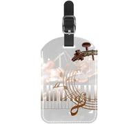 1 lot d'étiquettes de bagage pour valise, LVTISEE Guitare Notes de musique Étiquette de bagage en cuir PU avec couverture d'intimité pour voyage