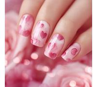 1 lot d'ongles en ABS - Forme de cœur - Forme courte - Forme carrée - Pour la Saint-Valentin