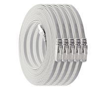 1 m - blanc - lot de 5 câbles réseau plats Cat7 câble brut Cat 7 câble ruban Gigabit Lan (10 Gbit/s) câble d'installation câble patch plat mince prise Rj 45 Cat6a