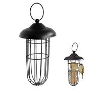 1 mangeoire pour oiseaux en grille noire, support de boules de mésanges avec toit, support de boules de maïs à suspendre, mangeoire pour oiseaux, la meilleure façon de nourrir les oiseaux, design