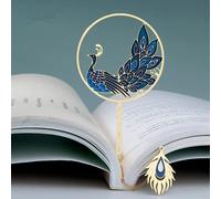1 marque-page rétro en métal de style chinois avec pendentif en forme de paon et panda, marque-page creux pour livre, pompon, marque de pagination, fournitures de papeterie