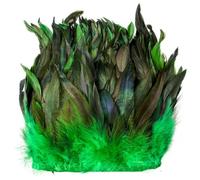 1 mètre 15-20 cm plumes de queue de coq naturelles garnitures bande pour bricolage vêtements de mariage fête ruban de plumes de coq - vert