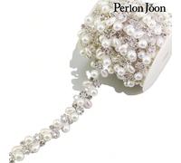 1 mètre Ruban de à strass blanc nacré, chaîne plate en argent et perle pour la décoration de robe de mariée et d'accessoires 1 verge/36 poucesSAN