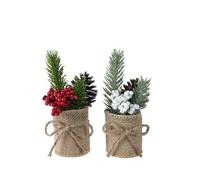 1 Mini Albero Di Pino Con Bacche H15cm In Vaso Di Juta Modello Assortito Decorazioni Addobbi Natalizi Multicolore