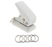 1 mini perforateur blanc + 5 anneaux de 25 mm, portable et ergonomique, idéal pour l'école, le bureau, le bricolage, les marque-pages, les albums et plus encore - Facile à utiliser et à nettoyer