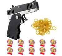 1 mini pistolet de ceinture en caoutchouc en métal avec 60 bandes élastiques, 10 cibles de tir en plastique, pistolet de ceinture en caoutchouc portable, jouet de projection avec porte-clés (noir)