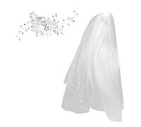 1 Morceau D'Accessoires De Cheveux De Mariée Et 1 Morceau De Voile Court Blanc, Accessoires De Cheveux En Strass, Accessoires De Cheveux Élés Et Simples.