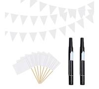 1 Morceau De 40 Fanions Blancs, 100 Morceaux De Drapeaux Cure-Dents Blancs, 2 Morceaux De Marqueurs Noirs, Banderole Blanche, Banderole De Mariage, Banderole De Drapeau