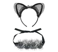 1 Morceau De Bande De Dentelle Et 1 Morceau De Masque Pour Les Yeux, Bandeau D'Oreille De Chat, Bandeau Féminin, Accessoires De Vêtements De Fête, Accessoires De Jeu De Rôle.