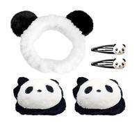 1 Morceau De Bande De Panda, 1 Paire De Bracelets Et 2 Morceaux D'Épingles À Cheveux, Un Bandeau En Peluche Mignon, Adapté Aux Soins De La Peau, Au Maquillage Et Au Lavage Du Visage.