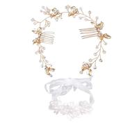 1 Morceau De Bijoux De Tête De Fleurs Dorés, 1 Morceau De Dentelle, Décoration De La Mode Exquise De La Mariée, Accessoires De Bijoux Pour La Célébration Du Mariage.