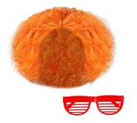 1 Morceau De Cheveux Courts Orange, 1 Morceau De Lunettes, Perruque De Personnalité Créative, Accessoires De Cheveux Bouclés De Rôle, Coiffure De Costume De Fête.