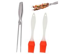 1 Morceau De Fourche Grill Et 2 Morceaux De Brosse À Huile, Fourche Grill En Acier Inoxydable, Outil De Cuisson, Fourche Alimentaire, Fourche De Grill Permanent