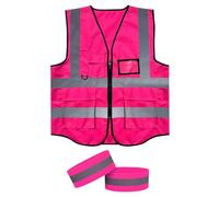 1 Morceau De Gilet Réfléchissant, 1 Paire De Bracelets Réfléchissants, Gilet D'Avertissement De Sécurité Classique, Gilet De Sécurité Avec Sac, Décoration De Vêtements Rouges En Rouge Rose