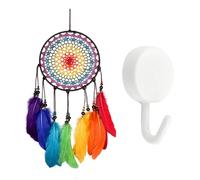1 Morceau De Pendentif Attrape-Rêves, 1 Morceau De Crochet, Attrape-Rêves Mural, Attrape-Rêves en Plumes Colorées, Ornements De Carillon Éolien Arc-en-Ciel, Accessoires De Décoration De Chambre