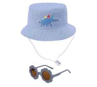 1 Morceau De Pot Dinosaure Bleu Et 1 Paire De Lunettes De Soleil Pour Enfants, Bronzage Chanté Du Pêcheur De Visière Au Soleil, Chapeau De Fleurs À L'Extérieur, Protection Solaire À L'Extérieur.