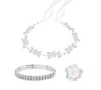 1 Morceau De Sangle De Strass, 1 Morceau De Sangle À Lasser Et 1 Morceau De Broche De Fleurs, Accessoires De Cheveux Tissés À La Main, Accessoires Des Accessoires De Cheveux Nuptiale.