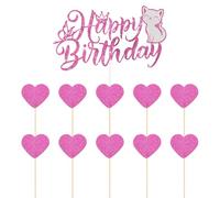 1 Morceau D'Insertion De Cartes À Thème De Chat Et 10 Pièces D'Insertion De Cartes D'Amour, Insertion De Cartes De Décoration De Gâteau, Fournitures De Fête D'Anniversaire, Accessoires À Gâteau.