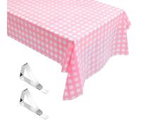 1 nappe à carreaux roses et blancs avec 2 pinces à nappe - Nappe épaisse et imperméable - Nappe de décoration de table à manger - Convient pour les pique-niques, les réunions, les fêtes