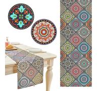 1 Nappe Imprimée, 2 Sous-Verres, Chemin De Table Style Bohème, Nappe Couleur Géométrique, Chemin De Table Mariage, Décoration Nappe Longue, Petite Nappe Rétro