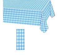 1 nappe rectangulaire en PVC à carreaux bleus de 137 x 274 cm - Facile à nettoyer - Résistante aux taches - Imperméable et résistante à l'huile - Pour dîner et fête