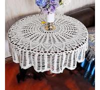 1 napperon rond rétro fait à la main en dentelle crochetée (beige, 75-80 cm)