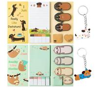 1 Note Sur Le Thème De La Paresse, 1 Note Teckel Et 2 Longs Porte-Clés Chiot, Carnet De Notes Animal De Bande Dessinée, Note Bloc-Notes, Outil De Mémo D'Apprentissage Au Bureau.