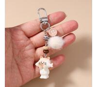 1 Nouveau Porte-clés unisexe mignon de chat mangeant du poisson avec poisson, étoile, pompon, chaîne de téléphone à perles, sac à dos, pendentif de e voiture, fête, anniversaire, cadeau de vacanc
