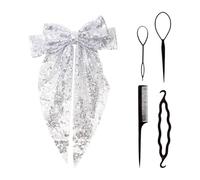 1 Nœud Avec Paillettes, 4 Pinces À Cheveux Noires, Pinces À Cheveux Nœud Pour Femme, Accessoires Pour Cheveux Avec Nœud À Paillettes, Pinces À Cheveux À Grand Nœud