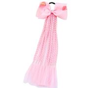 1 nœud coloré pour filles - Perruque tressée torsadée de 10,2 cm pour enfants, accessoires de cheveux de princesse avec bandes en caoutchouc (rose)