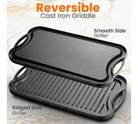 NutriChef Plancha en fonte pour induction réversible compatible gaz, vitrocéramique, électrique Noir