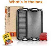 NutriChef Plancha en fonte pour induction réversible compatible gaz, vitrocéramique, électrique Noir