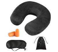1 oreiller de voyage en mousse à mémoire de forme avec masque pour les yeux, bouchons d'oreilles, sac de rangement, coussin demi-cercle, coussin de sieste, convient pour les employés de bureau,