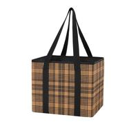 1 organiseur de coffre de voiture réutilisable à motif écossais marron extra large avec fond et poignées renforcés pour camping, voyages, courses au supermarché
