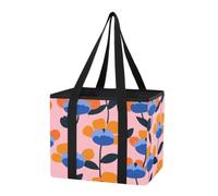 1 organiseur de coffre de voiture réutilisable avec fond rigide et longues poignées pour le shopping, le travail, les voyages - Motif floral bleu pâle
