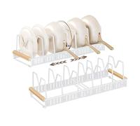 1 organiseur de couvercle en acier inoxydable avec 7 séparateurs réglables - Support de rangement pour couvercles de casseroles, longueur totale extensible 57,5 cm (blanc)