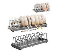 1 organiseur de couvercles de casseroles en acier avec 11 séparateurs réglables - Support télescopique pour couvercles de casseroles - Longueur totale 43,5 à 78 cm (gris)