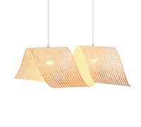 1-Pack Boho Light Restaurant 27.5" Fixtures Beige Bamboo Basket Hanging Light Woven Wicker Chandelier Shade Wood Base For Dining Living Bedroom Kitchen Farmhouse 2 Light