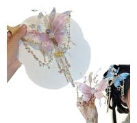 1 Pair Large Fairy Wing Hair Clips with Butterfly Tassel Design, Elegant Fantasy Hair Accessories for Women, Bohemian Butterfly Tears Tassel Hair Clip, Perfect for Parties, Weddings (Pink Purple)