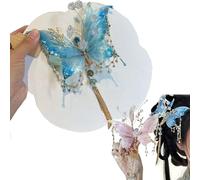 1 Pair Large Fairy Wing Hair Clips with Butterfly Tassel Design, Elegant Fantasy Hair Accessories for Women, Bohemian Butterfly Tears Tassel Hair Clip, Perfect for Parties, Weddings (Blue)