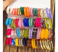 1 paire/10 paires/40 paires de nouveaux boucles d'oreilles créoles en forme de C simples et à la mode en résine acrylique bicolore Une paire de type C rose rouge,Première carte 10 paires,Quatrième car