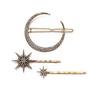1 Paire 3 Pcs Or Forme D'étoile De Lune Strass Pinces À Cheveux Diamant Artificiel Pinces Côté Cheveux Bobby Pins Barrettes Insérer Pinces Grips Coiffure Coiffure pour Coiffure Décoration