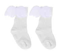 1 Paire Bébés Filles Chaussettes Ange Ailes Décor Volants Genou Haute Jambe Douce Réchauffeur Bas pour Bébés Tout-Petits(S-blanc)