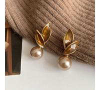 1 paire Boucles d'oreilles de luxe décorées de feuille de couleur café et de faux perles, à porter pour les soirées et tous les jours par les femmes Taille UniqueAlliage de zinc