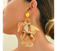 1 paire Boucles D'oreilles Jaune Tissu Pétale Design Pendre Taille UniquePolyester