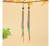 1 paire Boucles D'oreilles Multicolore Plume Chaîne Franges Pour Femme , Adapté Pour Toutes Les Saisons , Vie Quotidienne , Travail , , Rue Photographique Ou Mode Taille UniqueAcier inoxydable