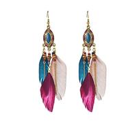 1 Paire Boucles d'Oreilles Pendantes Perles Plume Bijoux Multicolore Long Crochet Boucles d'Oreilles pour Fête Femmes Boucles d'Oreilles pour Usage Quotidien (Couleur Nom : Mix Couleur) (Mix Couleur b) (Mix Couleur b)